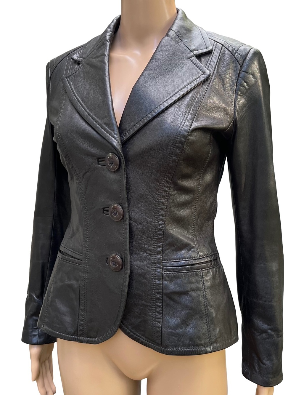 Vintage Danier Italian Leather Black Fitted Blazer XS